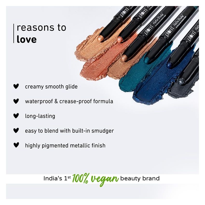 Plum NaturStudio on-the-go Eyeshadow Stick | Waterproof & Crease-proof | Highly Pigmented | With Smudger | Metallic Finish | 124 Forest Fling