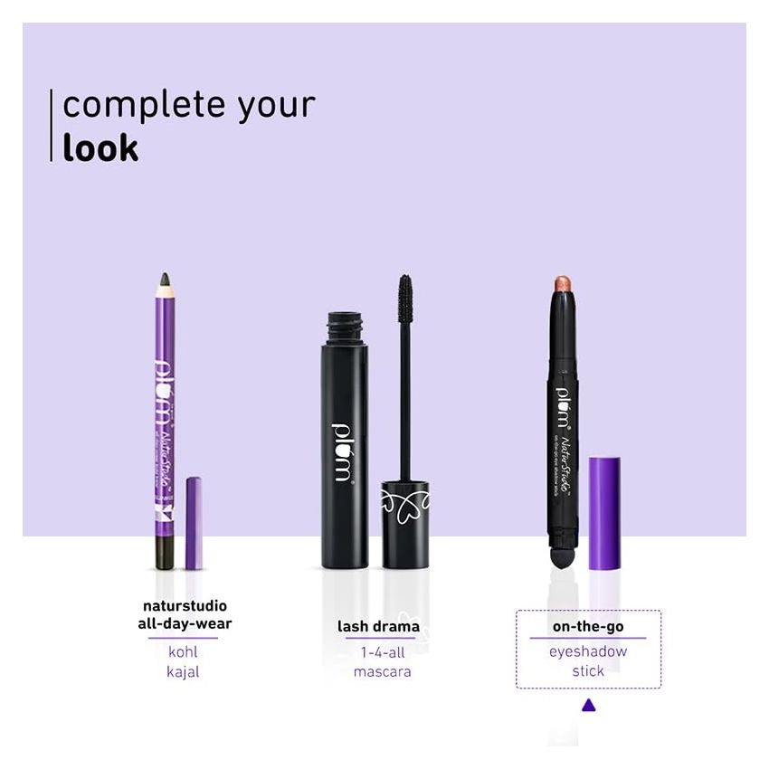 Plum NaturStudio on-the-go Eyeshadow Stick | Waterproof & Crease-proof | Highly Pigmented | With Smudger | Metallic Finish | 124 Forest Fling