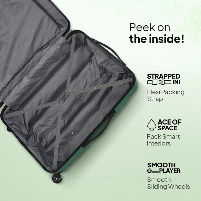 American Tourister Barcelona 69 cms Medium Hardside Check-in Suitcase with a Multi-Stage Telescopic Trolly & Pack Smart Interiors - Forest Green