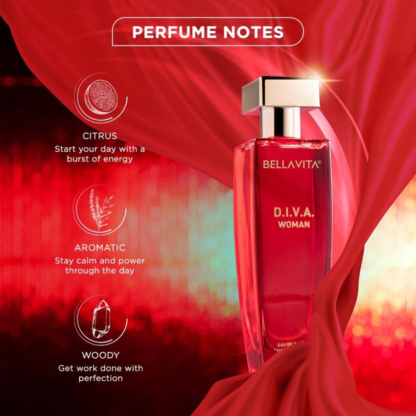 Bella Vita Luxury Women Diva Eau De Parfum Liquid Perfume With Bergamot, Black Currant, Lily, Musk, Floral, Fruity Long Lasting Edp Fragrance Scent 100 Ml