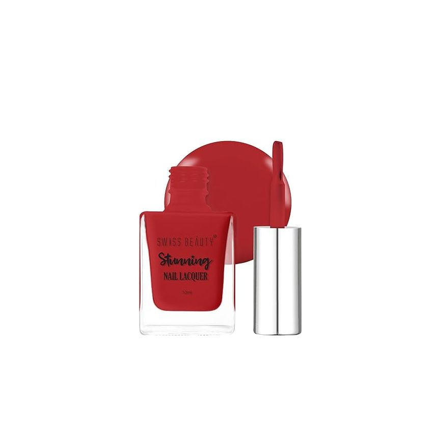 Swiss Beauty Stunning Nail Lacquer | Chip Resistant, Quick drying nail paint | Highly Pigmented with high shine Nail polish | Shade - Feiry Red, 10gm