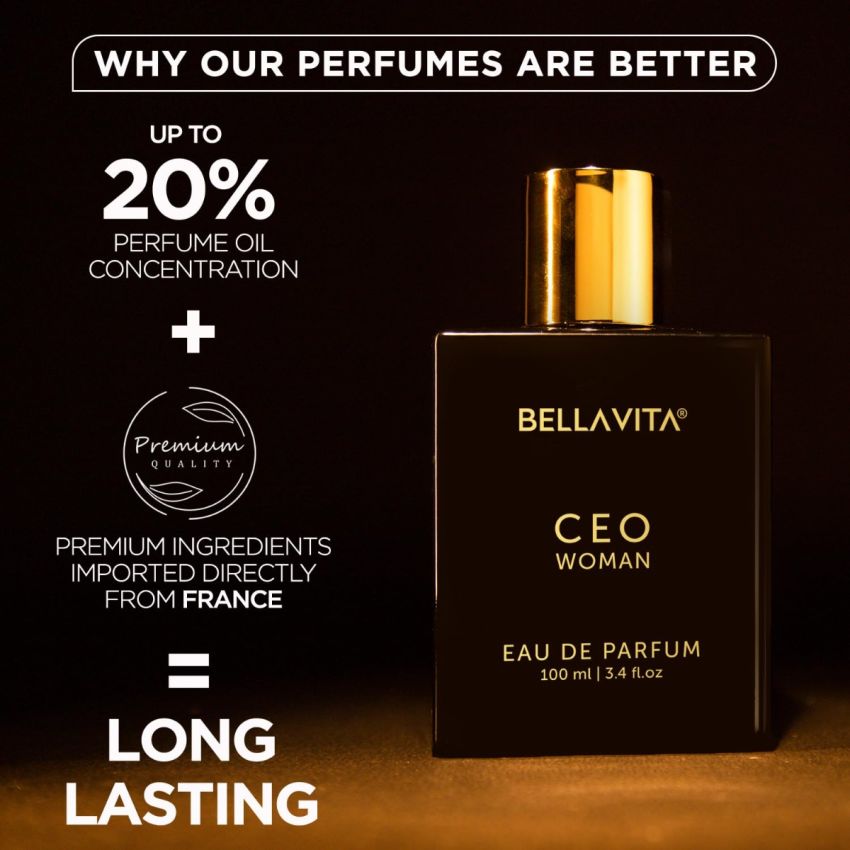 Bella Vita Luxury CEO Woman Eau De Parfum Perfume with Bergamot, Tonka & Vanilla|Premium,Long Lasting Woody & Fruity Fragrance Scent for Women, 100 ML