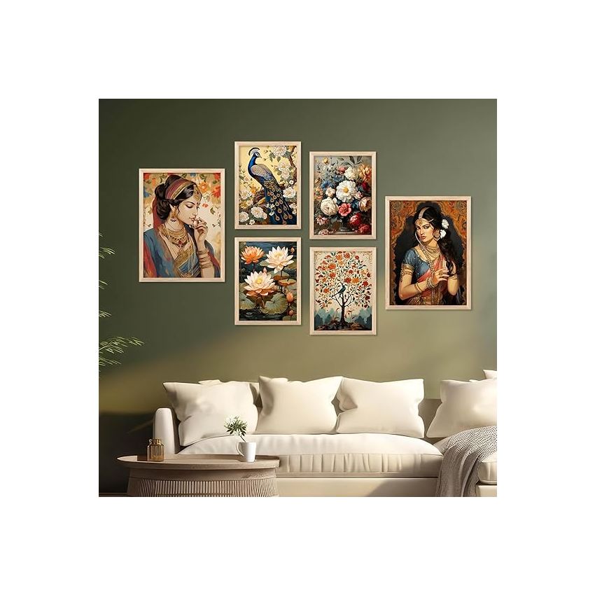 kotart - Madhubani Wall Art For Home Decor, Living Room, Bedroom | Traditional Poster With Frames Wall Hanging Frames (E) Pake Of 6