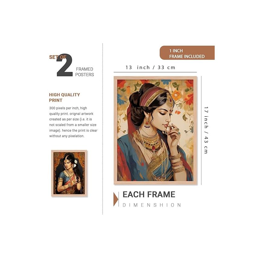 kotart - Madhubani Wall Art For Home Decor, Living Room, Bedroom | Traditional Poster With Frames Wall Hanging Frames (E) Pake Of 6