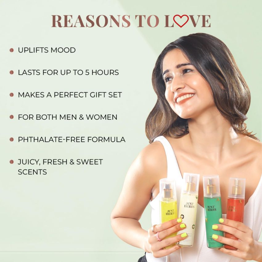 Just Herbs Body Mist Spray for Men and Women With Long Lasting Fragrance Perfume Combo Gift Set - Juicy Treat (2 x140ml)