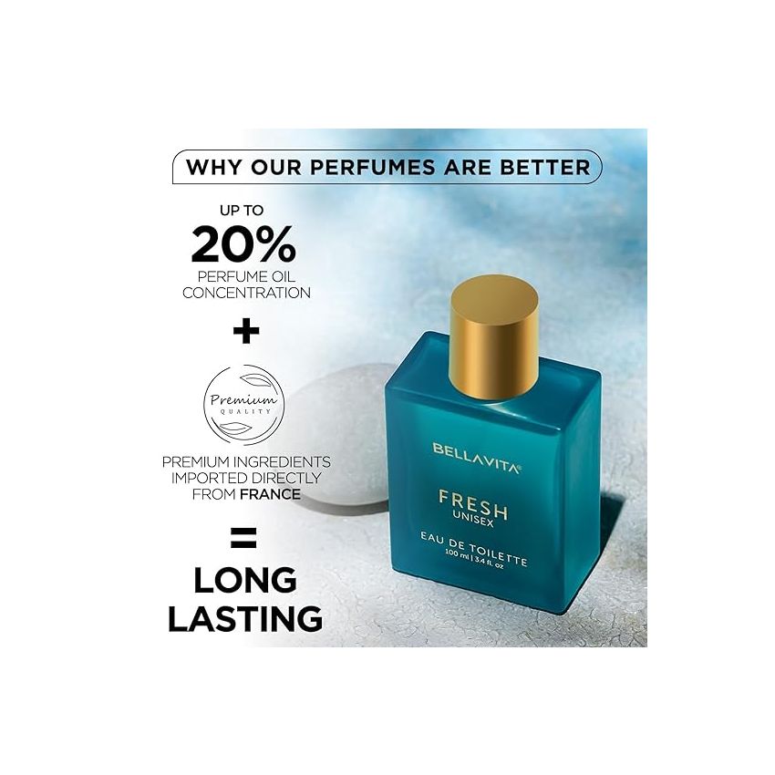 Bella Vita Luxury FRESH Unisex Eau De Toilette Perfume with Bergamot, Lavender,Ylang Ylang|Premium, Long Lasting Fresh Fragrance for Men & Women, 100ML