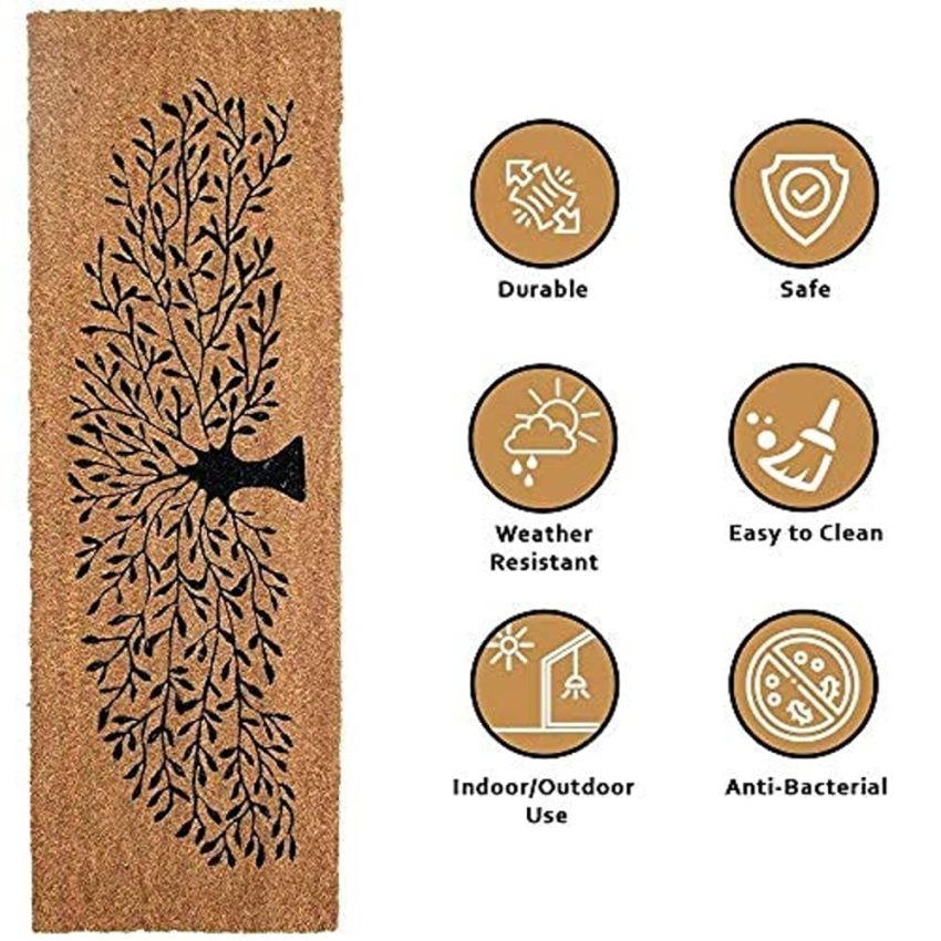 Onlymat Coco Coir Door Mats for Home Entrance & Office, Thick Non Slip PVC Back Front Doormat for Indoor Outdoor Patio (120cm x 40cm, Black & Beige)