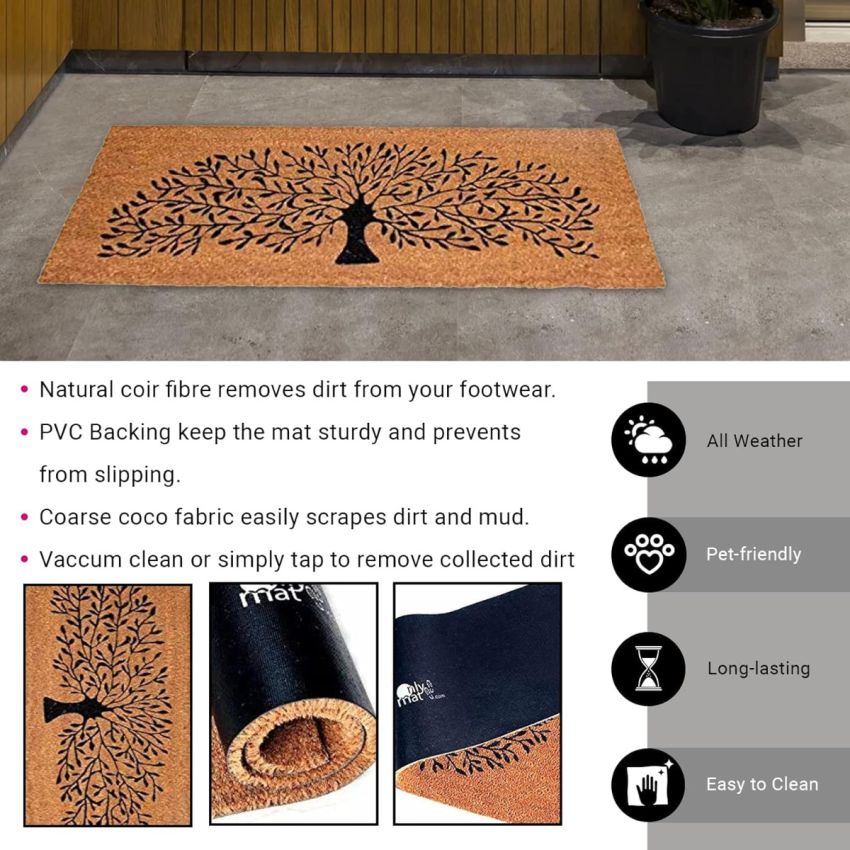 Onlymat Coco Coir Door Mats for Home Entrance & Office, Thick Non Slip PVC Back Front Doormat for Indoor Outdoor Patio (120cm x 40cm, Black & Beige)