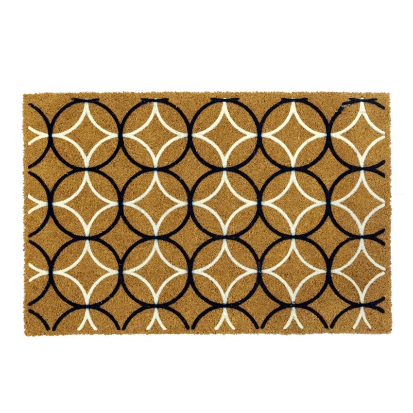 Onlymat Black & White Retro Circles Coir Flock Door mat - 60 cm x 90 cm, for Main Door/Front Door, Bedroom, Entrance, Home, Main Door, Entryway, Office, Covered Outdoor, Shop, Outside Matt Chatai