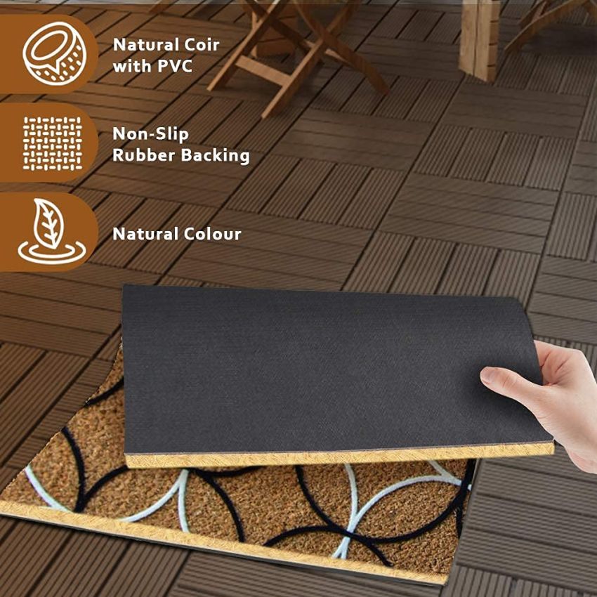 Onlymat Black & White Retro Circles Coir Flock Door mat - 60 cm x 90 cm, for Main Door/Front Door, Bedroom, Entrance, Home, Main Door, Entryway, Office, Covered Outdoor, Shop, Outside Matt Chatai