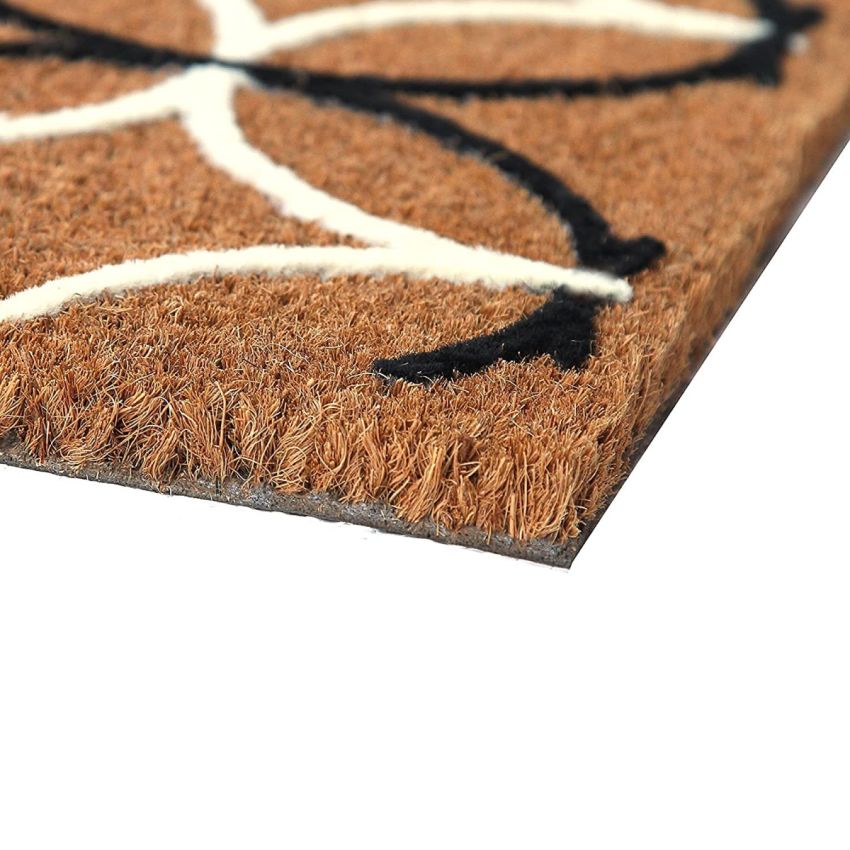 Onlymat Black & White Retro Circles Coir Flock Door mat - 60 cm x 90 cm, for Main Door/Front Door, Bedroom, Entrance, Home, Main Door, Entryway, Office, Covered Outdoor, Shop, Outside Matt Chatai