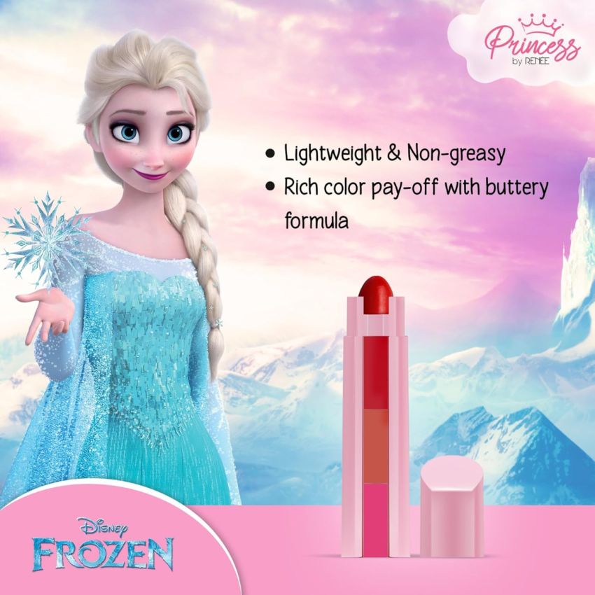 Disney Frozen Princess by Renee Candy 3-In-1 Tinted Lipstick Elsa for Pre-Teen Girls - 3 Versatile Shades in One Stick with No Parabens - Cruelty-Free, Dermatologically Tested, Peta Certified 4.5g