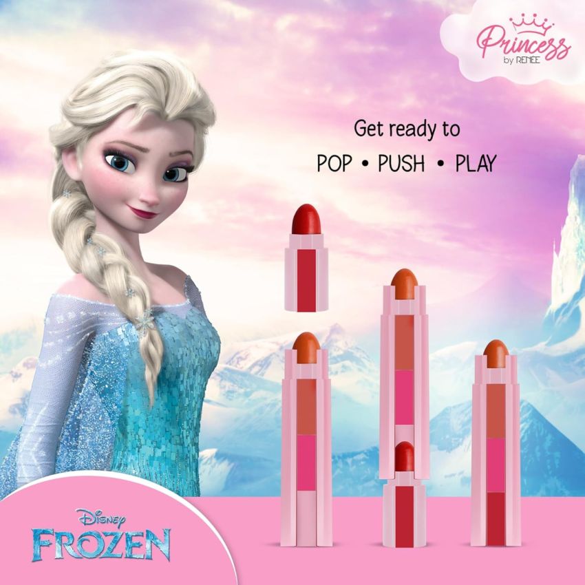 Disney Frozen Princess by Renee Candy 3-In-1 Tinted Lipstick Elsa for Pre-Teen Girls - 3 Versatile Shades in One Stick with No Parabens - Cruelty-Free, Dermatologically Tested, Peta Certified 4.5g
