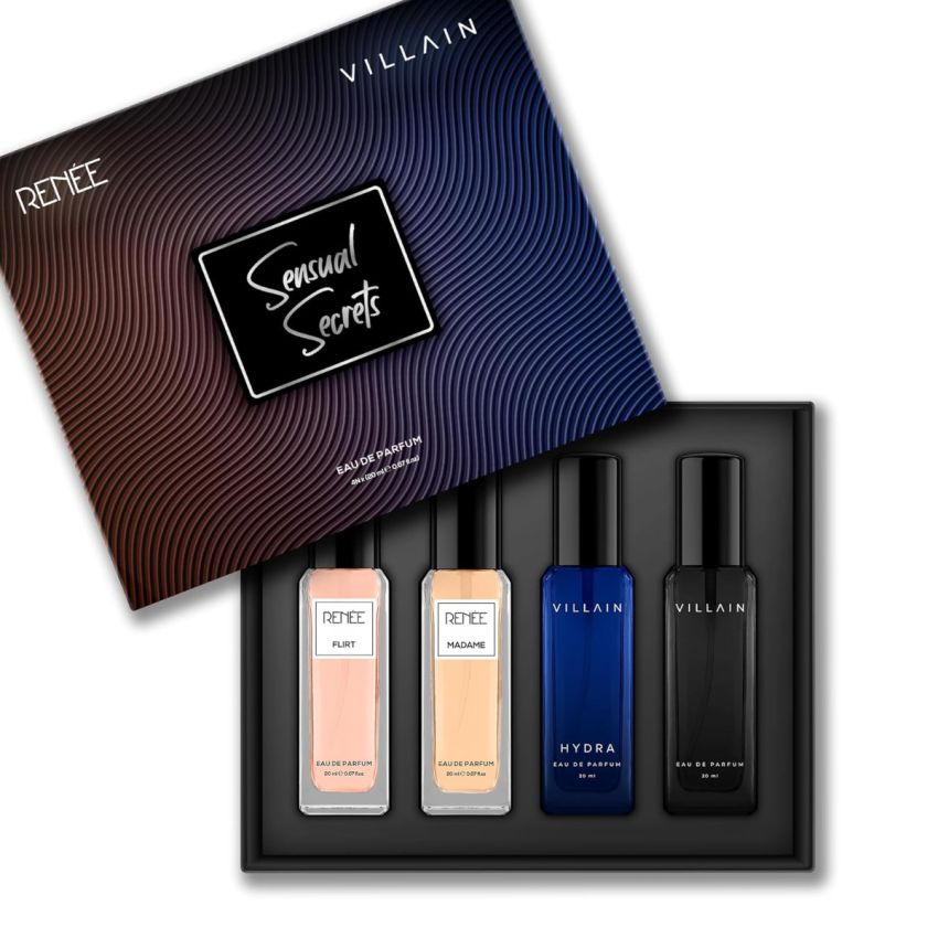 RENEE x VILLAIN Perfume For Men And Women, Sensual Secrets Unisex Eau De Parfum - Luxury Long Lasting EDP Fragrance Scent, Perfect for Gifting, Wedding, Special Occasions - Pack of 4