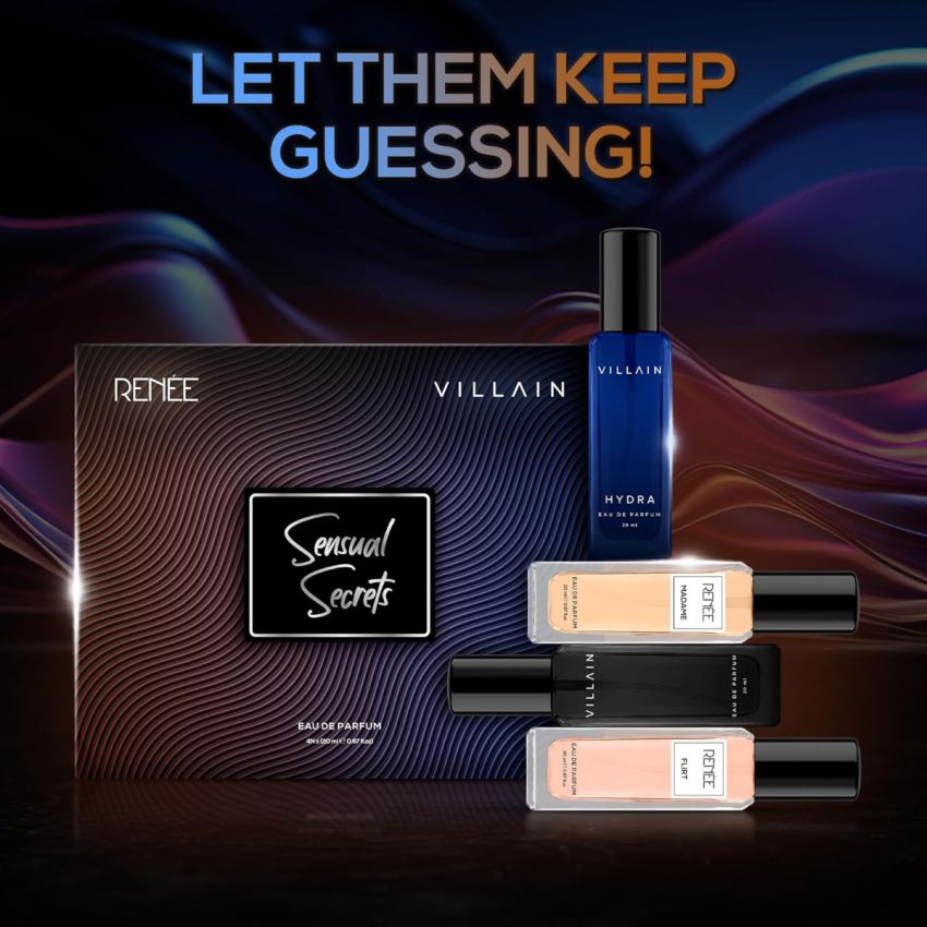 RENEE x VILLAIN Perfume For Men And Women, Sensual Secrets Unisex Eau De Parfum - Luxury Long Lasting EDP Fragrance Scent, Perfect for Gifting, Wedding, Special Occasions - Pack of 4