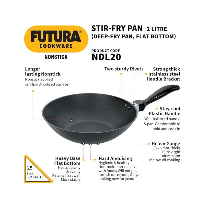 Hawkins Futura Nonstick Deep-Fry Pan (Stir-Fry Pan) 2 L, 26 cm, 3.25 mm (Black)
