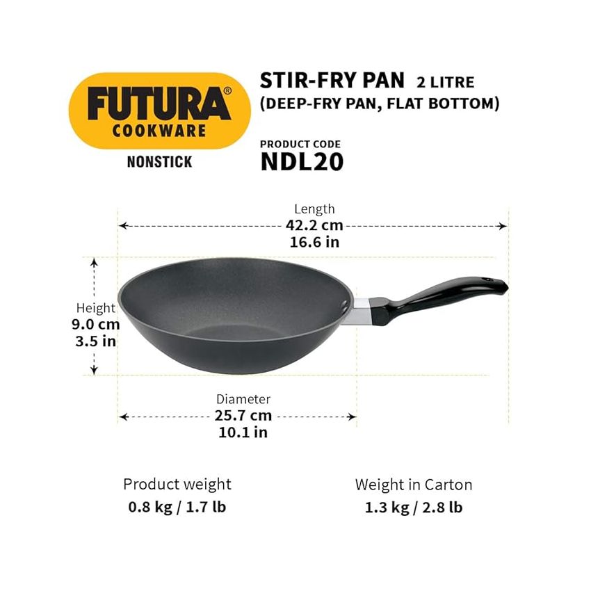 Hawkins Futura Nonstick Deep-Fry Pan (Stir-Fry Pan) 2 L, 26 cm, 3.25 mm (Black)