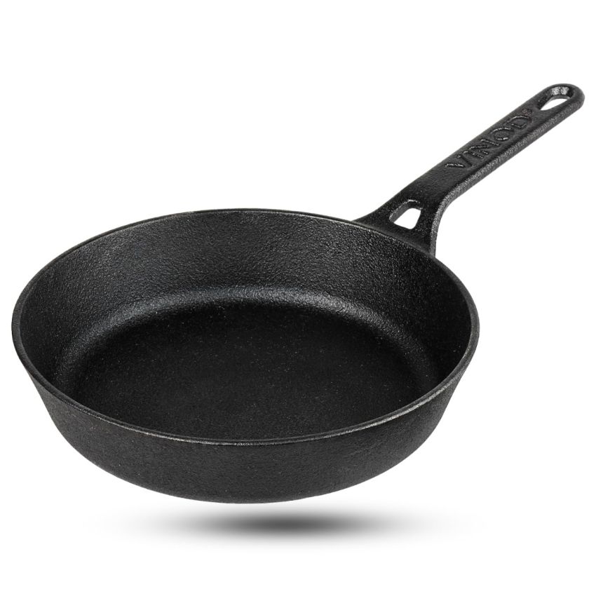 Vinod Legacy Pre Seasoned Cast Iron/Loha Frypan - 24 cm | Naturally Non Stick Skillet Pan for Frying | 100% Pure | Toxin Free, Enamel Free | Rust Proof | Gas Base