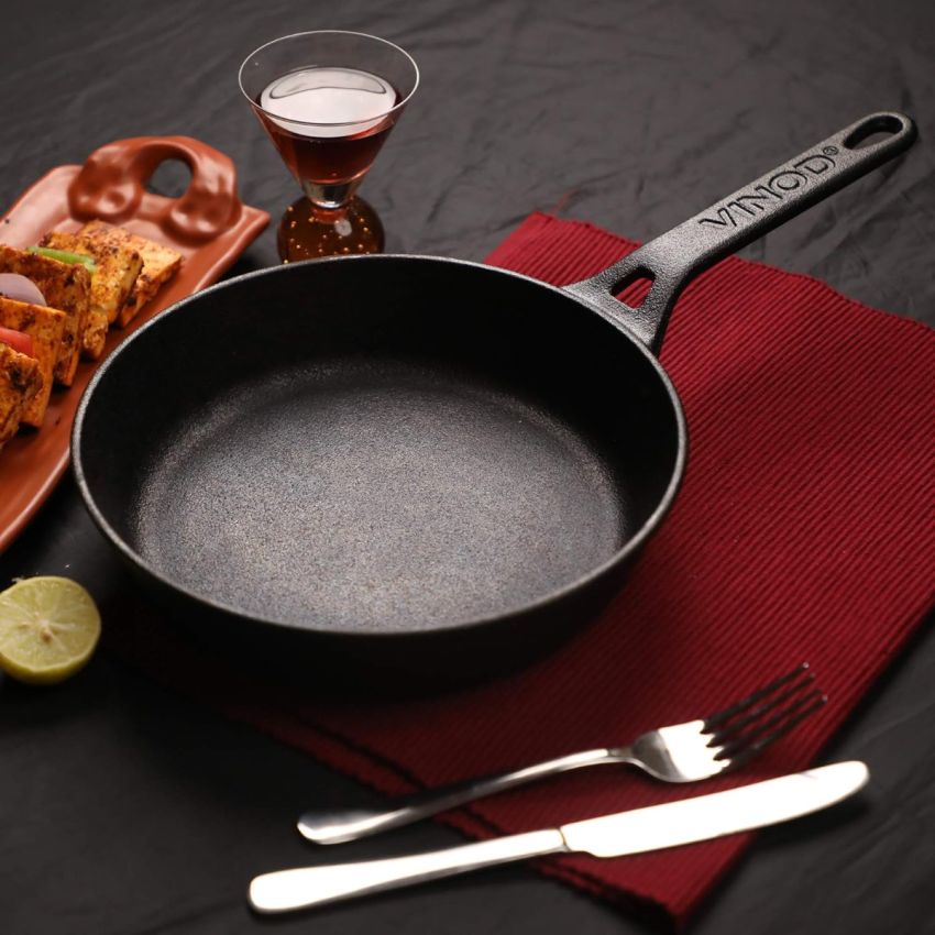 Vinod Legacy Pre Seasoned Cast Iron/Loha Frypan - 24 cm | Naturally Non Stick Skillet Pan for Frying | 100% Pure | Toxin Free, Enamel Free | Rust Proof | Gas Base