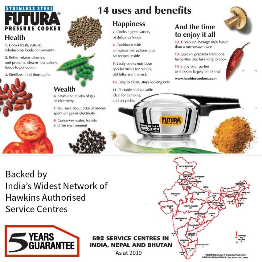 Futura Stainless Steel 4L Pressure Cooker Induction Compatible