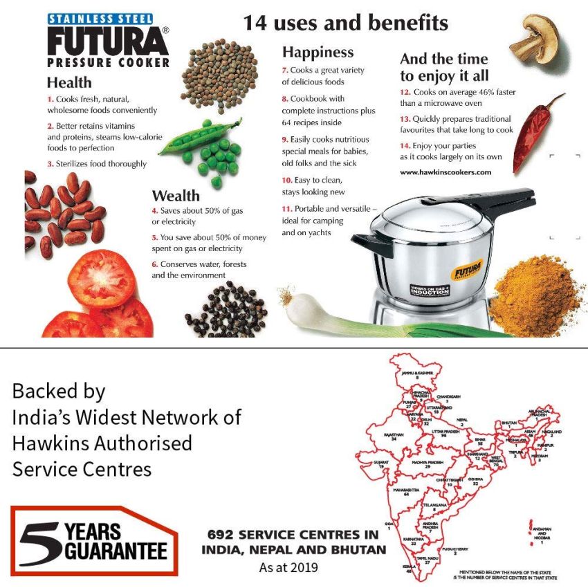 Hawkins Futura 5.5 Litre Inner Lid Pressure Cooker, Stainless Steel Cooker, Induction Cooker, Pan Cooker, Silver (Fss55), 5.5 Liter