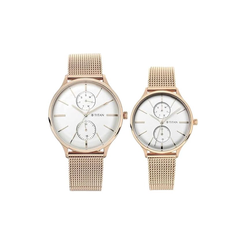 Titan Quartz Multifunction White Dial Stainless Steel Strap Watch for Couple-NS9400394203WM01P/NT9400394203WM01