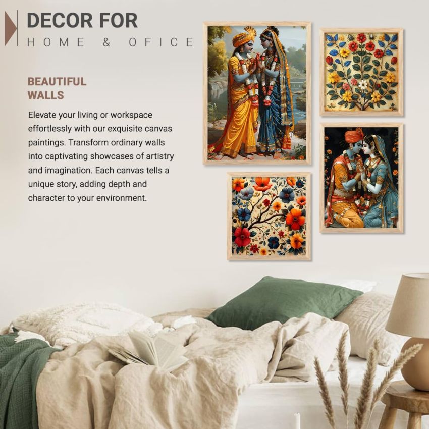 kotart Traditional Painting For Wall Decoration - Framed Madhubani Wall Art Paintings/Posters For Bedroom Living Room Hotels Wall Decor Frames Set of 4 big frames (G)