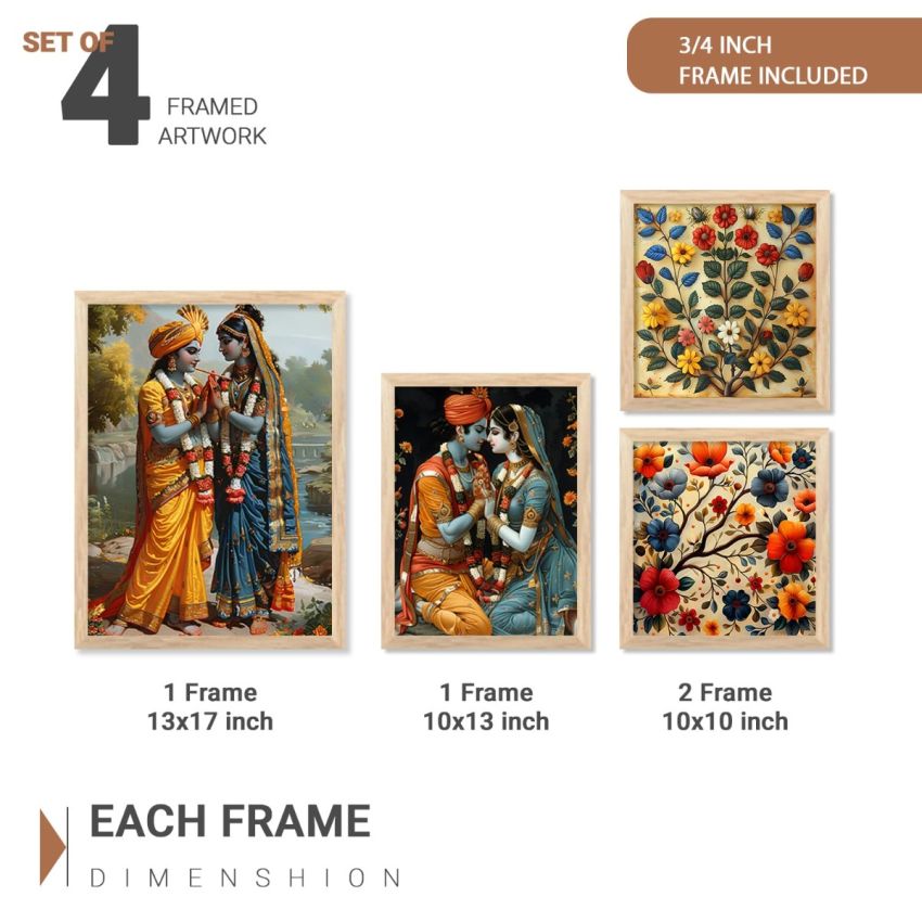 kotart Traditional Painting For Wall Decoration - Framed Madhubani Wall Art Paintings/Posters For Bedroom Living Room Hotels Wall Decor Frames Set of 4 big frames (G)