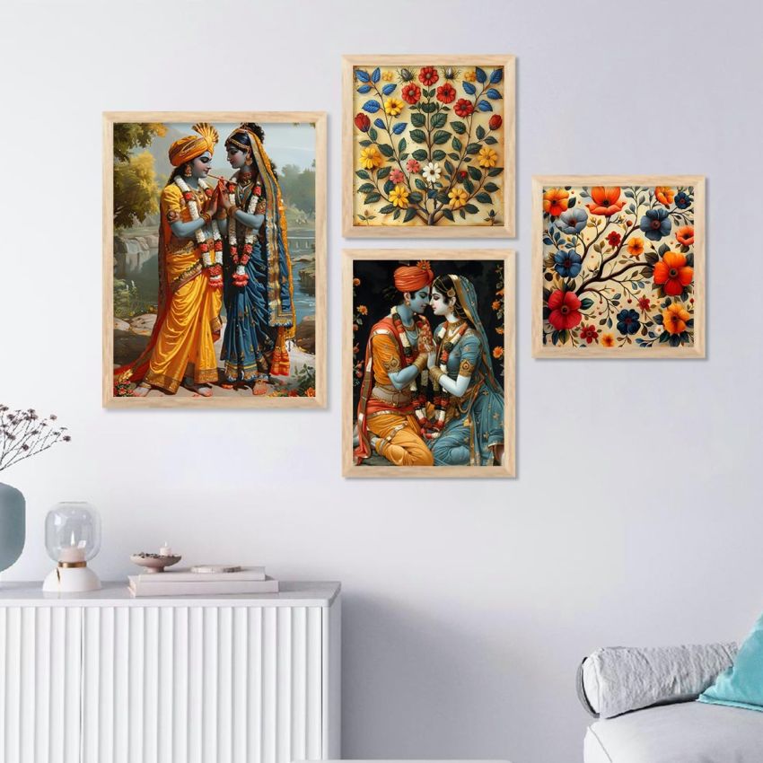 kotart Traditional Painting For Wall Decoration - Framed Madhubani Wall Art Paintings/Posters For Bedroom Living Room Hotels Wall Decor Frames Set of 4 big frames (G)