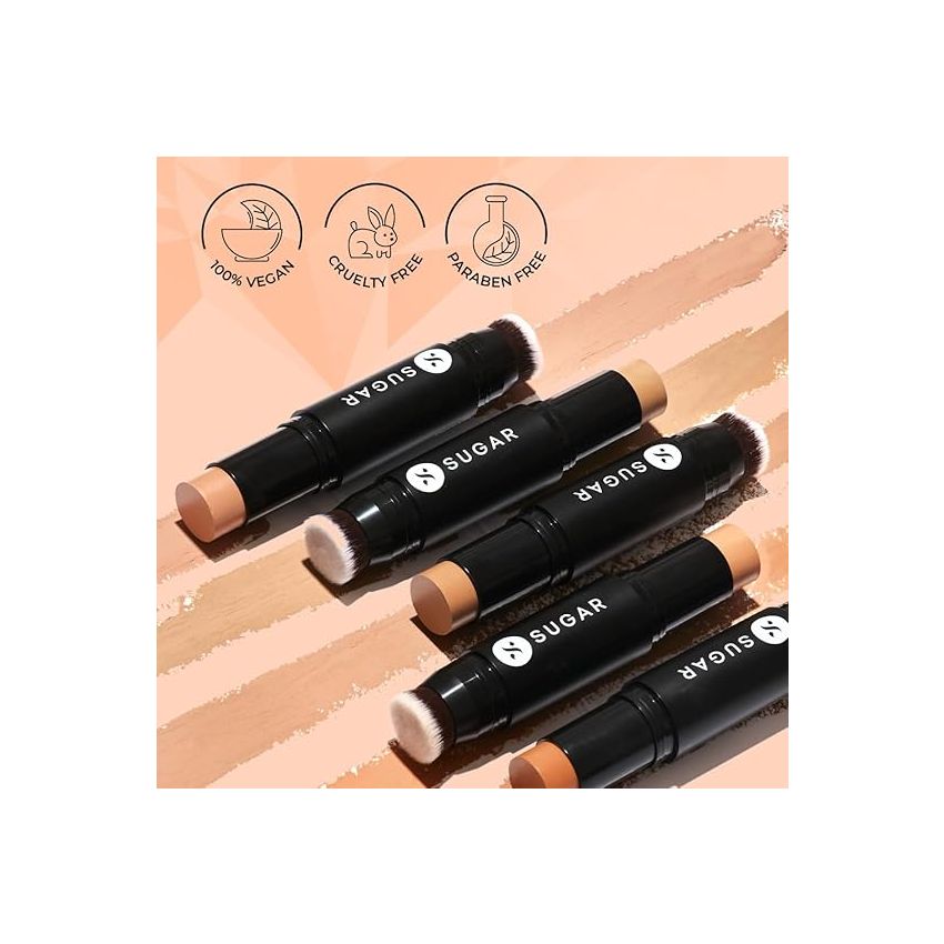 SUGAR Cosmetics Ace Of Face Foundation Stick with In-Built Brush | Lasts 24hrs | Waterproof & Full Coverage | Panstick | 12gm - 20 Galao (Light Medium, Golden Undertone)