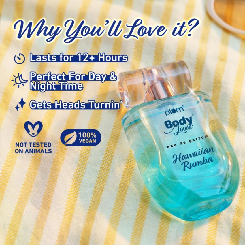 Plum BodyLovin' Hawaiian Rumba Eau De Perfume (Parfum) | Long Lasting & Premium Tropical Fragrance | Luxury Perfume For Women & Men | Mandarin, Gardenia & Vanilla Notes (50 ml)