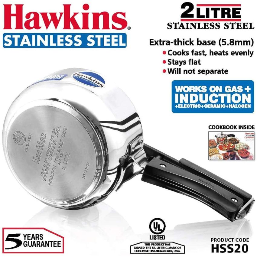 Hawkins Stainless Steel Induction and Gas Compatible Inner Lid Pressure Cooker Combo Set, Silver (2 litre and 3 litre wide)