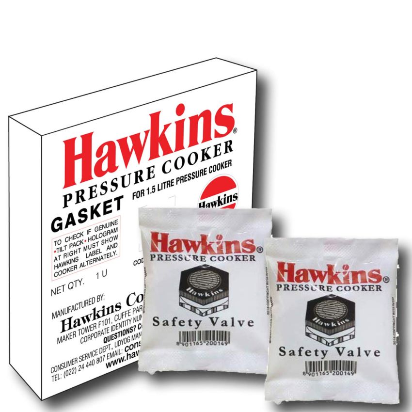 Hawkins Rubber Gasket 2 Units For 1.5liter Pressure Cooker And 2 Units Of Safety Valve, Assorted
