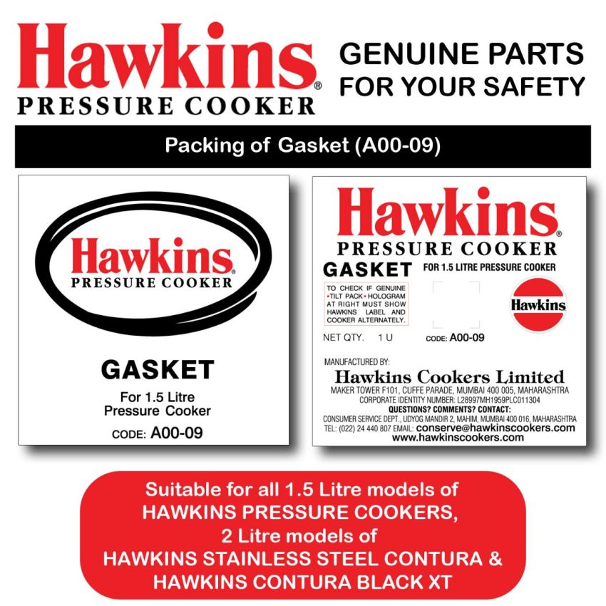Hawkins Rubber Gasket 2 Units For 1.5liter Pressure Cooker And 2 Units Of Safety Valve, Assorted