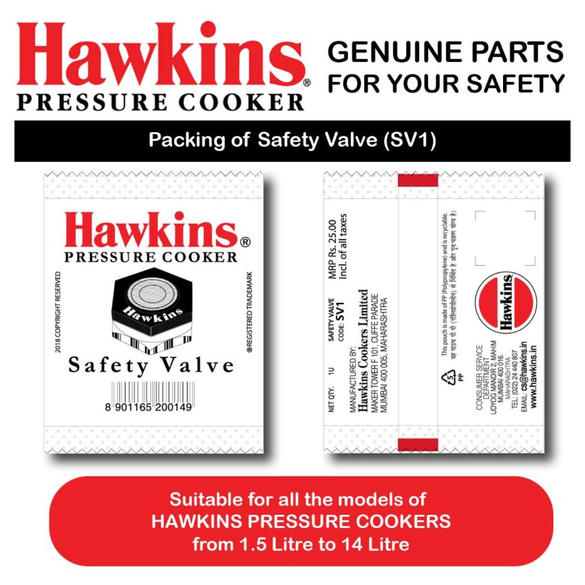 Hawkins Rubber Gasket 2 Units For 1.5liter Pressure Cooker And 2 Units Of Safety Valve, Assorted