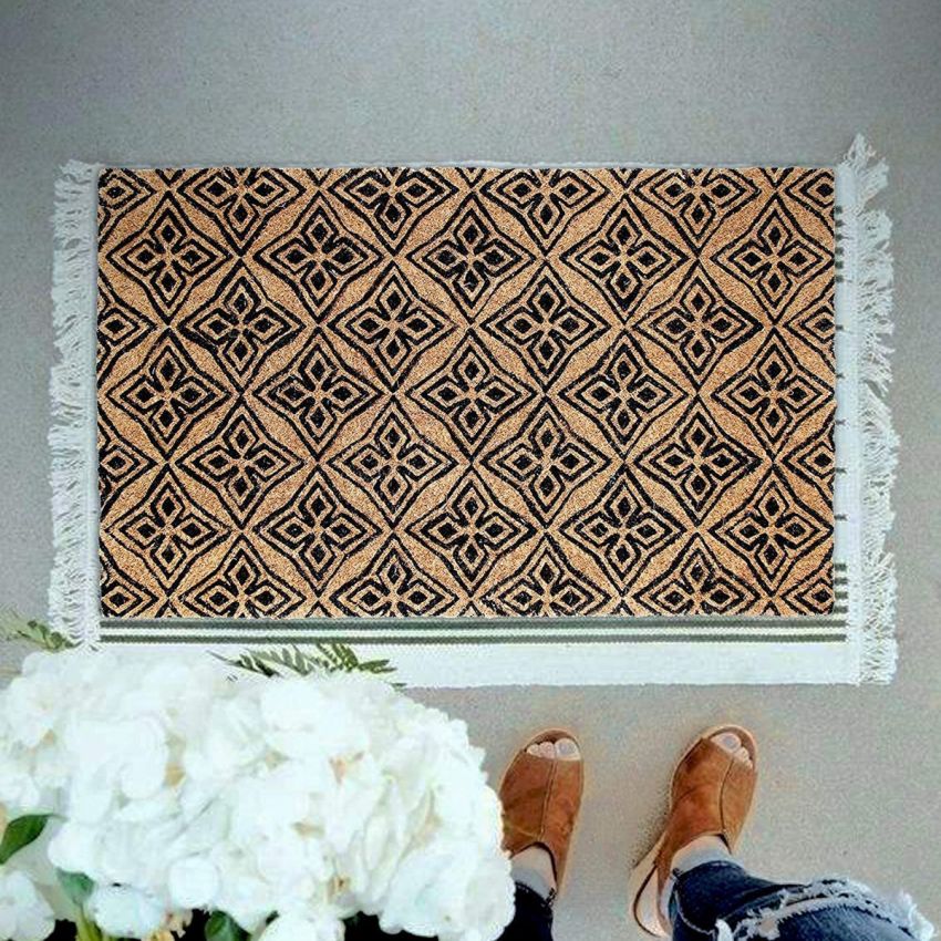 Onlymat Coir Doormat for Entrance, Non Slip Door Rectangular Rug with Heavy Duty PVC Backing, Perfect for Indoor-Outdoor Use with Geometrical Imprint, Multicolor, 29.53