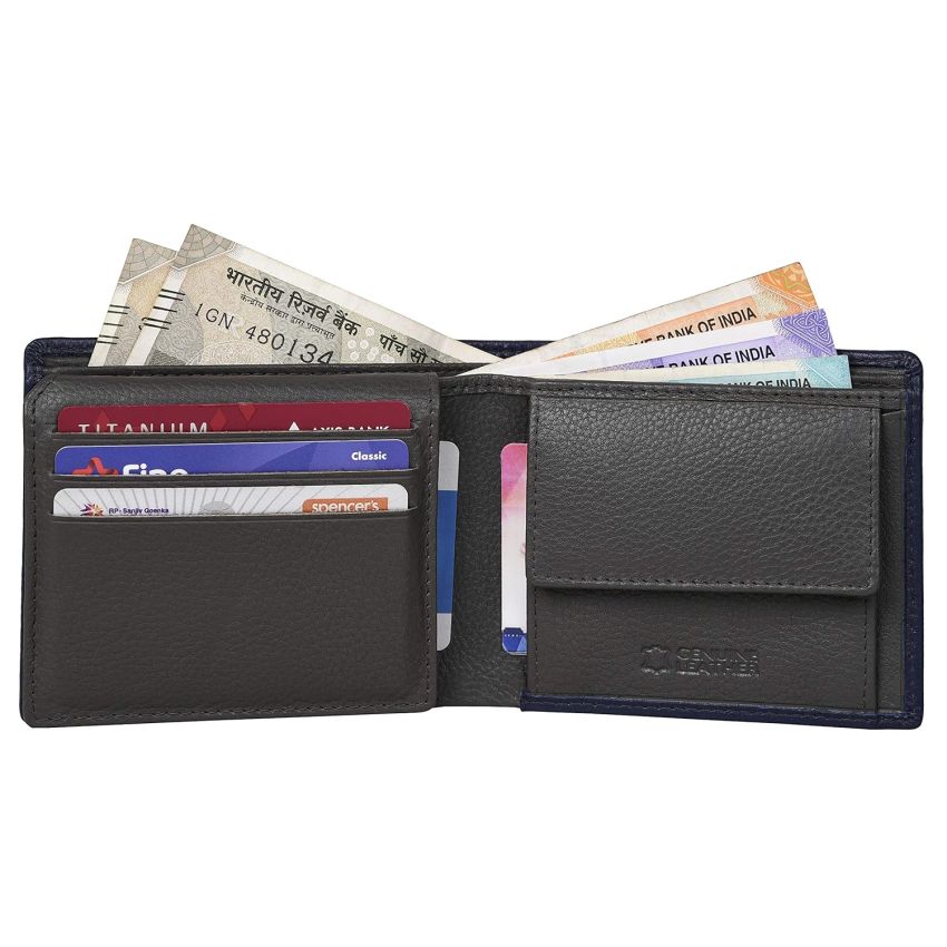 URBAN FOREST Rakhi Gift Hamper for Brother - Classic Blue Men's Leather Wallet, Black Keyring and Rakhi Combo Gift Set for Brother - 4548