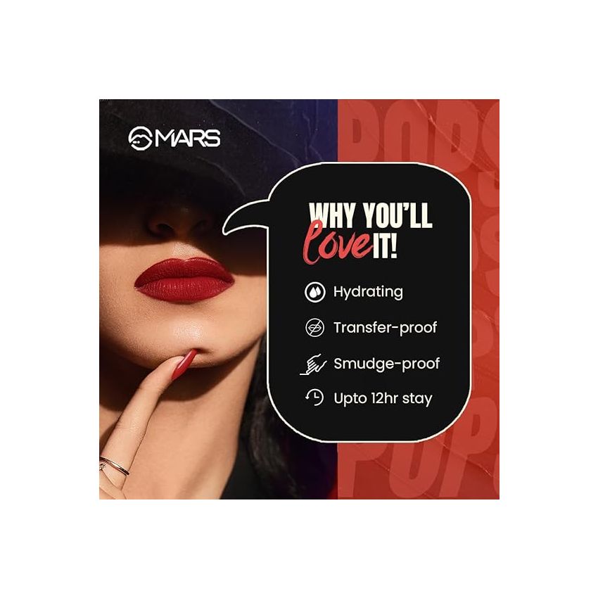 MARS Popstar Non-Drying Liquid Mousse Lipstick for Women with Matte Finish | Lightweight and Non-Sticky Formula | Up to 12 Hour Long Lasting | Transferproof & Waterproof | 6.0ml | (17-Gilded)