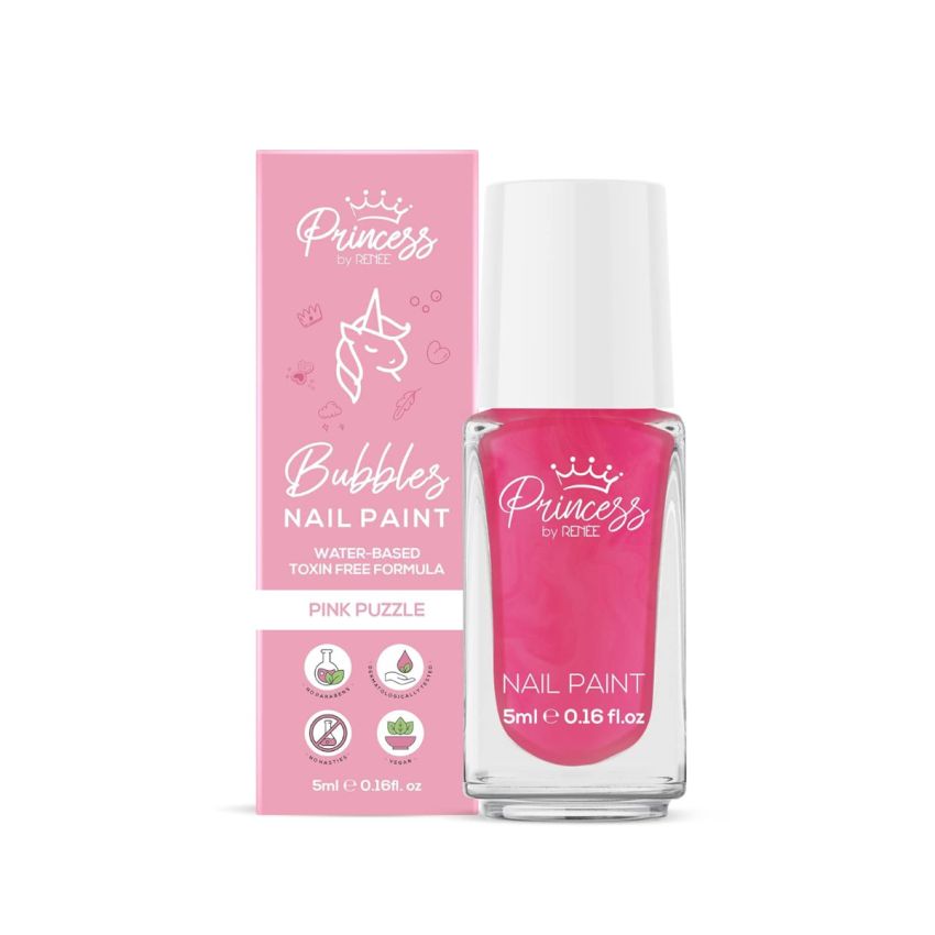 RENEE Princess Bubbles Nail Paint Pink Puzzle 5ml for Pre Teens Girls - Water Based, Gentle Formula, Crafted in Japan, Alcohol & Cruelty Free