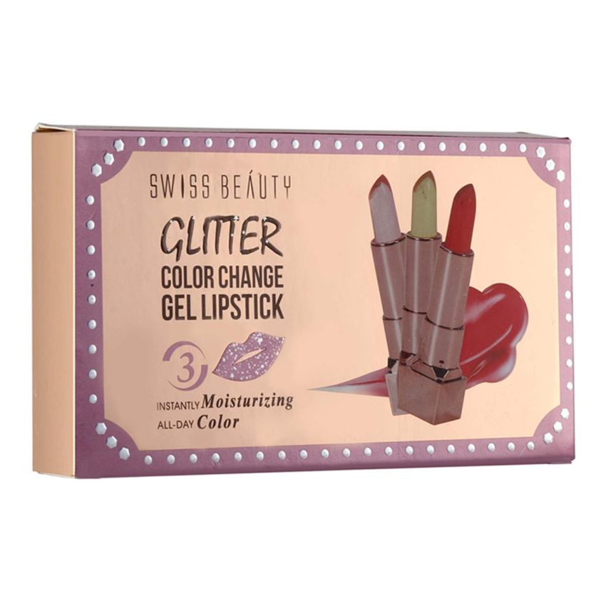 Swiss Beauty Glitter Color Change Gel Lipstick | Moisturising | Glossy Finish | Gives a Natural Colour | Lightweight | Shade-03, 3.6gm