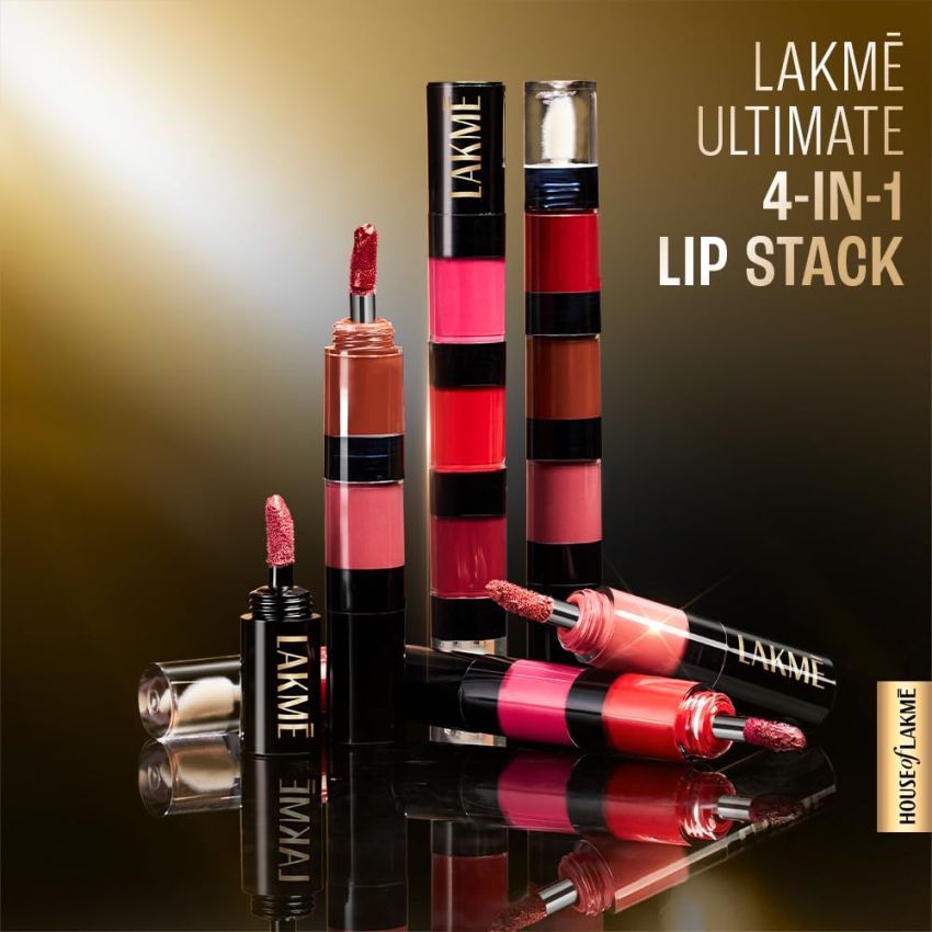LAKMÉ Ultimate Glam 4-in-1 Lip Stack - 3 Matte, 1 Gloss - Nice Nudes 4ml