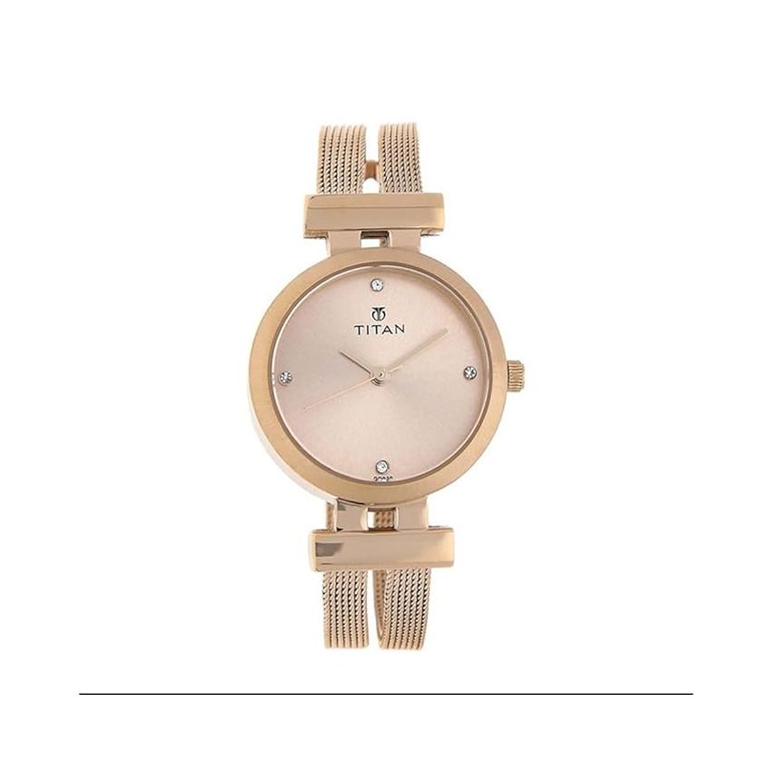 Titan Quartz Analog Rose Gold Dial Stainless Steel Strap Watch for Women-NS9942WM01/NT9942WM01