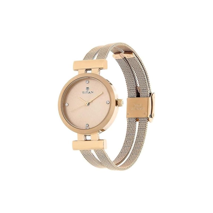 Titan Quartz Analog Rose Gold Dial Stainless Steel Strap Watch for Women-NS9942WM01/NT9942WM01