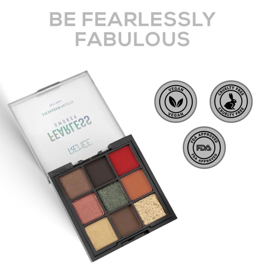 RENEE Fearless Eyeshadow Palettes - Smokey, Highly Pigmented, Shimmery & Matte Vibrant Shades, Silky Texture, Long Lasting, Non-Creasing, Easy-To-Blend & Build Up for Eye-Catching Glamorous Look 12 Gm