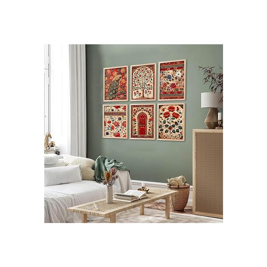 kotart Traditional Indian Pichwai Wall Art Poster With Frame Wall Decor Paintings | Traditional Wall Piaintings For Office Home Decor Wall Frame With Glass - (10x13 inch, H)