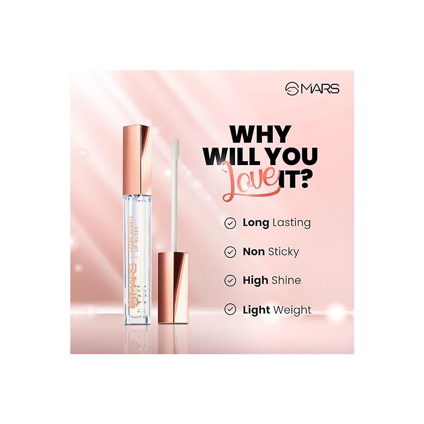 MARS Clear Quartz Lip Gloss for Women | Hydrating & High Shine | Lightweight Weight & Comfortable Lipgloss (3.0 ml)