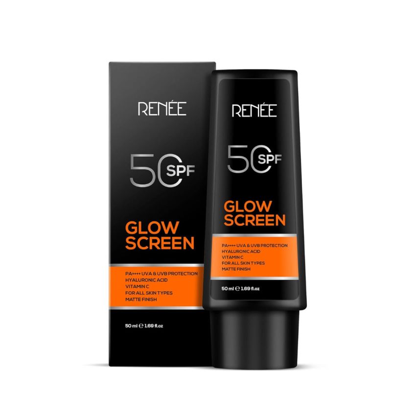 RENEE Glowscreen SPF 50 Sunscreen Cream - 50ml, PA++++ UVA & UVB Protection, Hyaluronic Acid & Vitamin C Enriched | Non-Greasy, Quick Absorbing Matte Formula, No White Cast - Ultimate Skin Protection