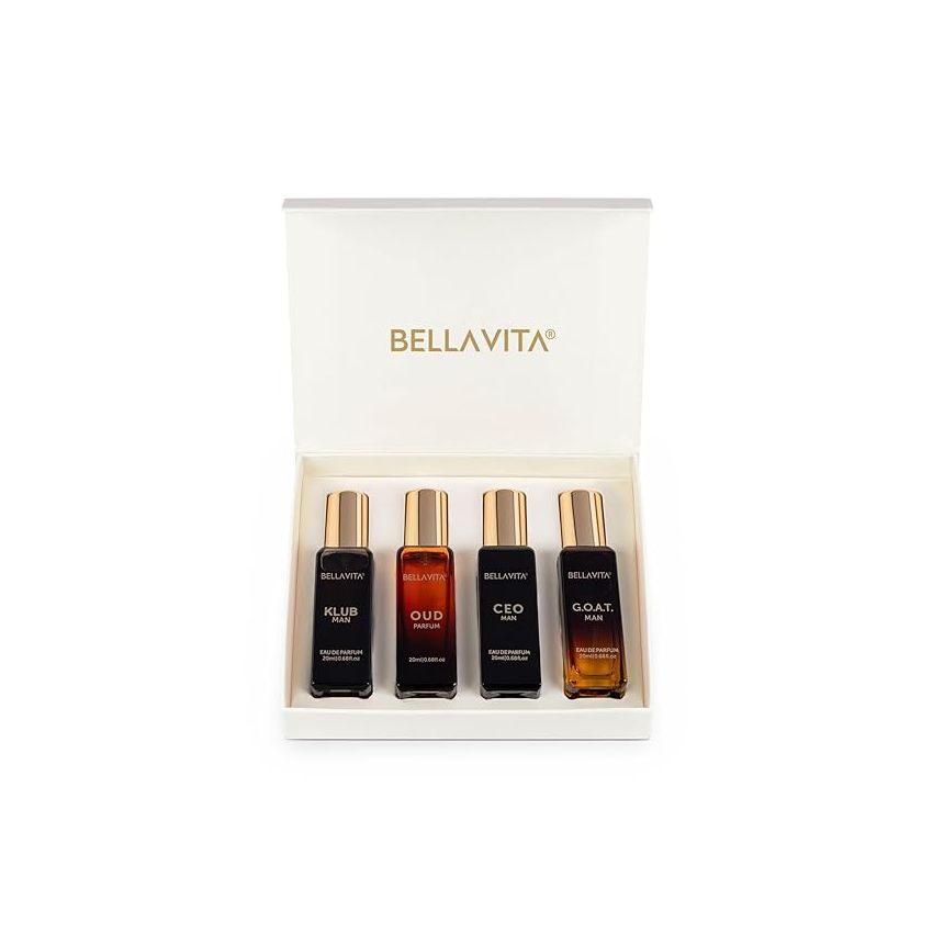Bella Vita Luxury Man Perfume Gift Set 4 x 20 ml for Men with KLUB, OUD, CEO, G.O.A.T Perfume | Woody, Citrusy Long Lasting EDP Fragrance Scent