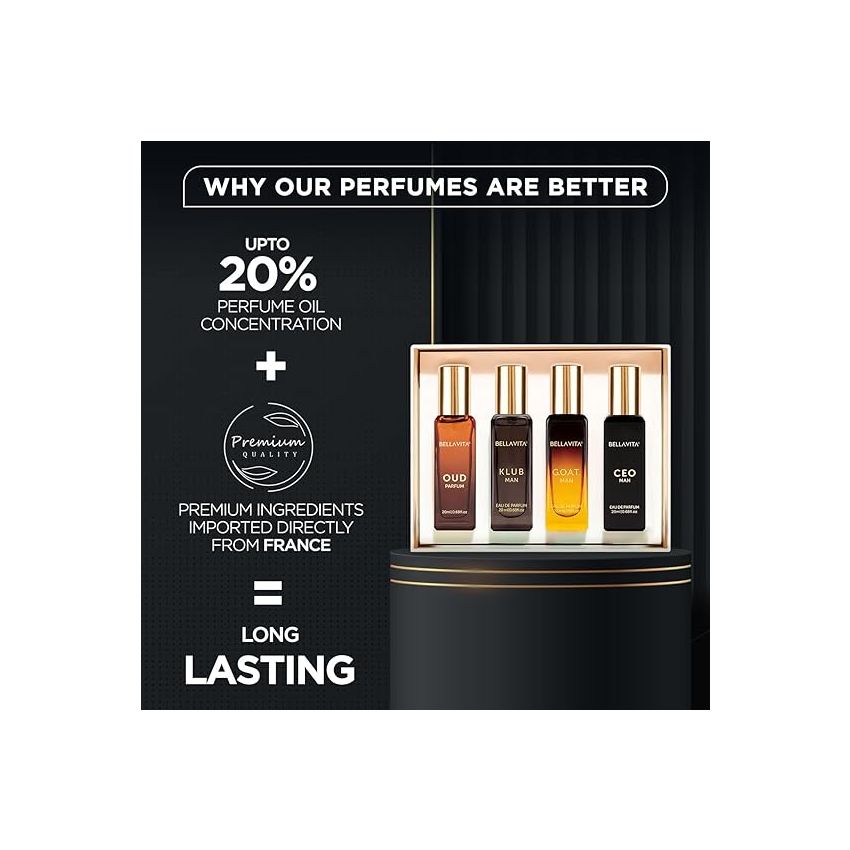 Bella Vita Luxury Man Perfume Gift Set 4 x 20 ml for Men with KLUB, OUD, CEO, G.O.A.T Perfume | Woody, Citrusy Long Lasting EDP Fragrance Scent