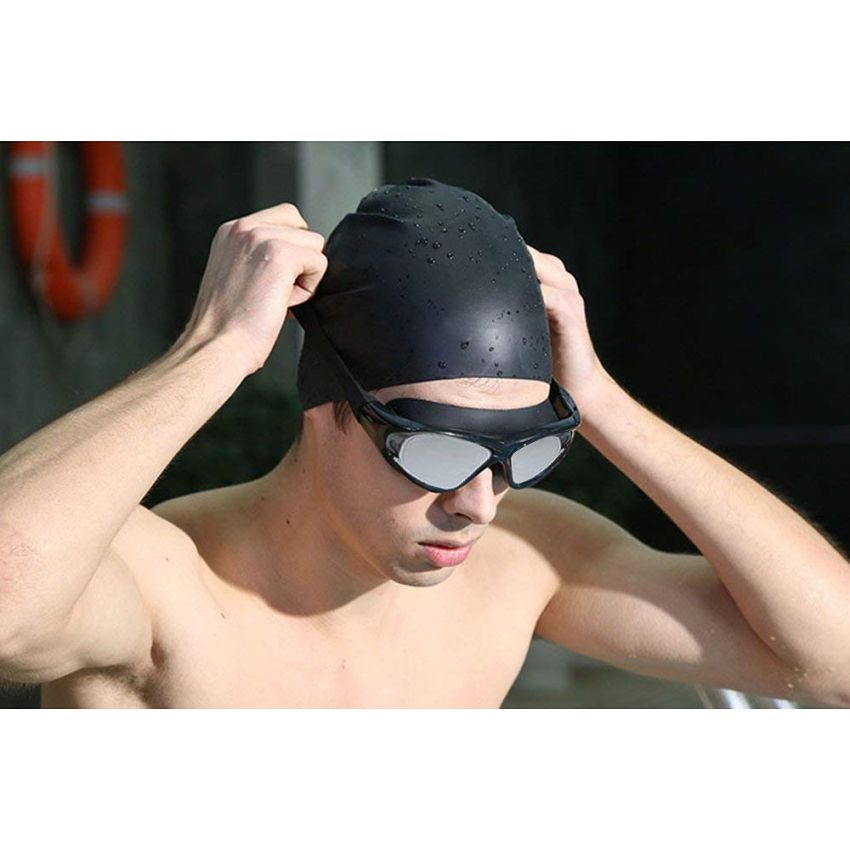 Cable World® Big Frame Competition Swim Goggles with Free Protective Case Pro Anti fog Protection Clear Anti-UV Swimming Goggles with Adjustable Strap, Free Ear Plugs and Nose Cap